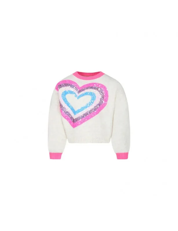 BILLIEBLUSH     Maglione panna con cuore in paillettes Billieblush