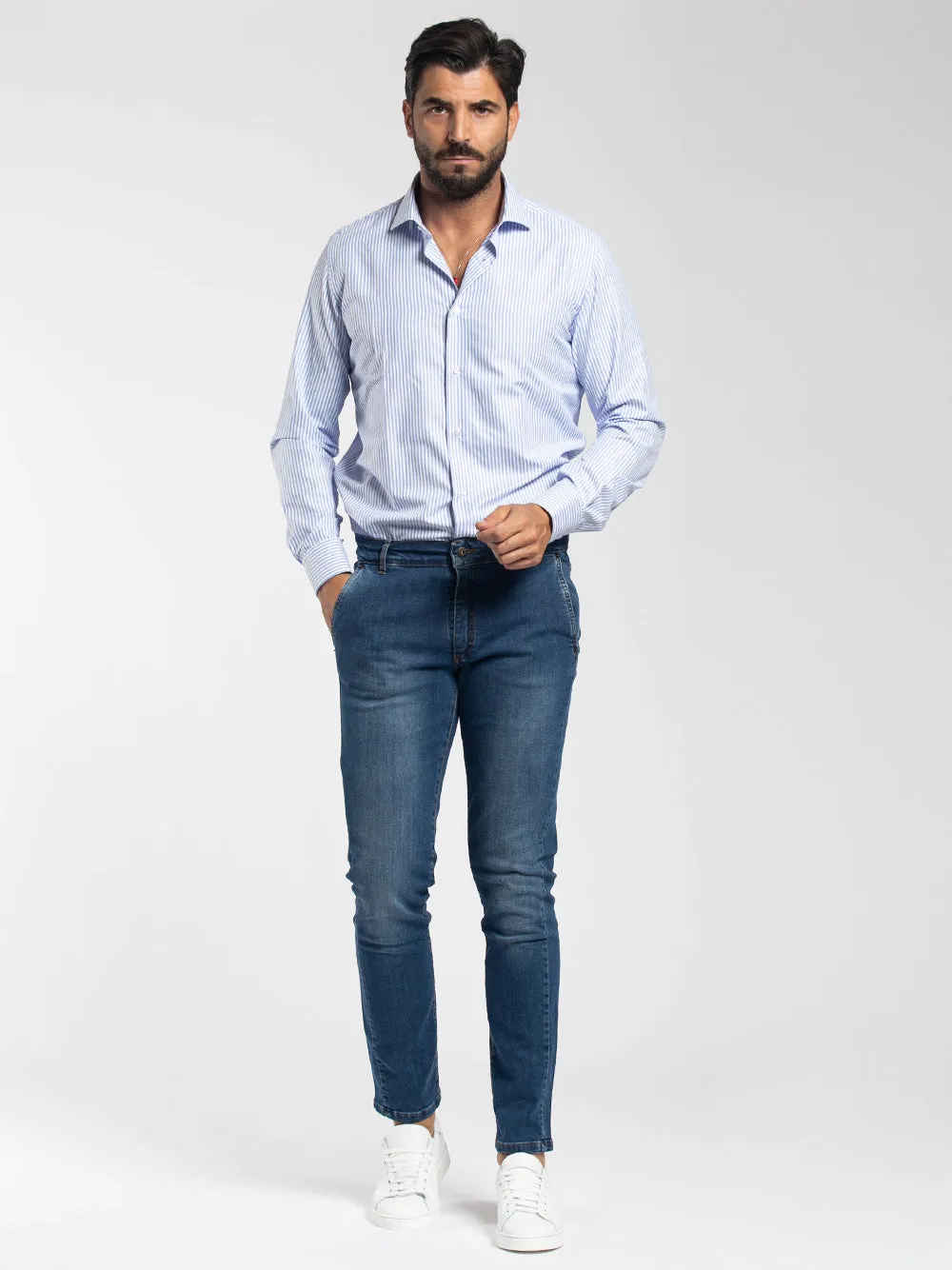 Camicia a righe popeline stretch