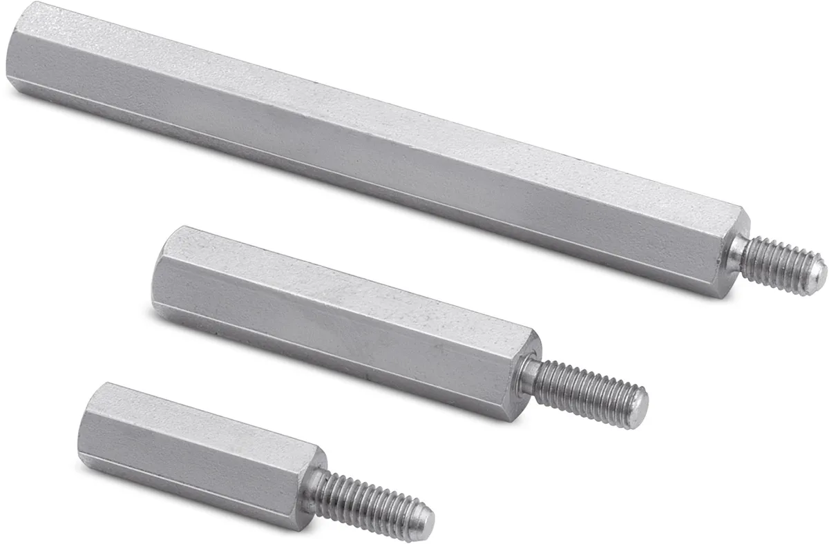 Distanziale filettato Esagonale Maschio/Femmina, in Ottone Nichelato, L. 8mm, M2 x M2