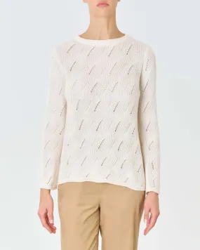 Maglia color ecrù girocollo in misto cotone a lavorazione punzonata a trecce