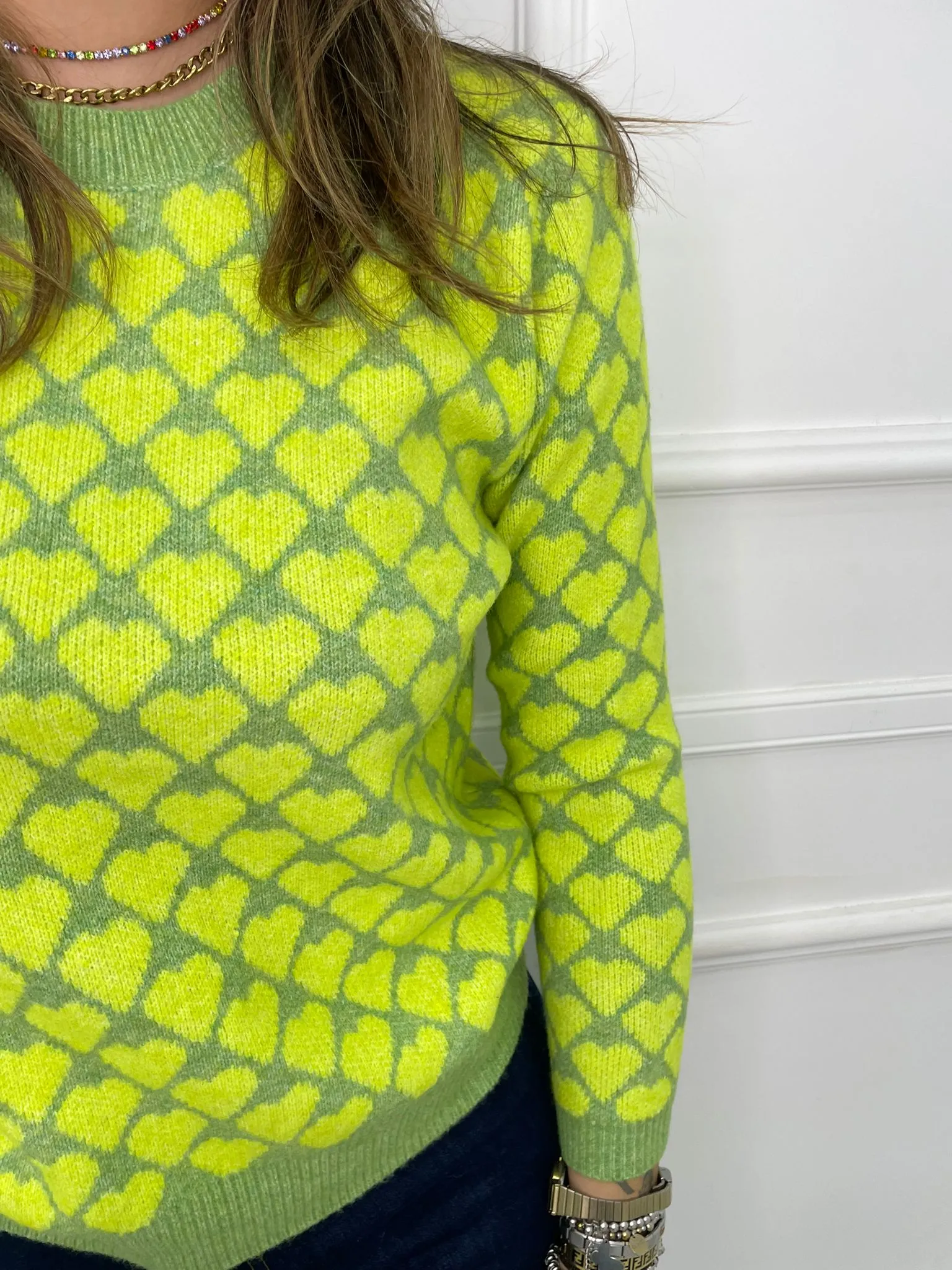 Maglione giro collo con cuori