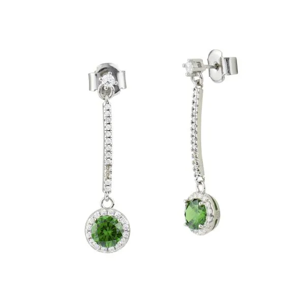 OR830V Orecchini pendenti lunghi con cristallo verde e zirconi    