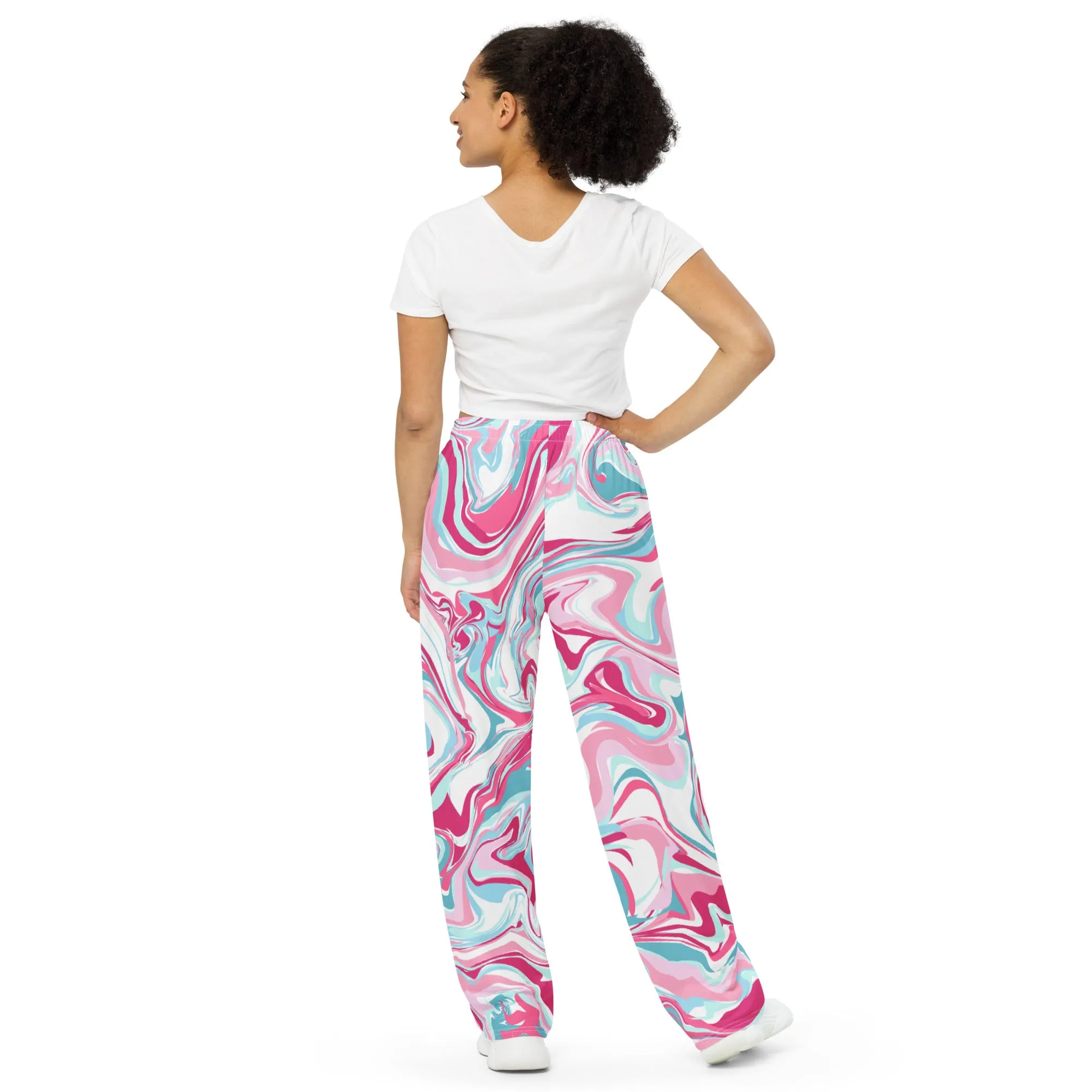 Pantaloni larghi unisex con colore fluido rosa