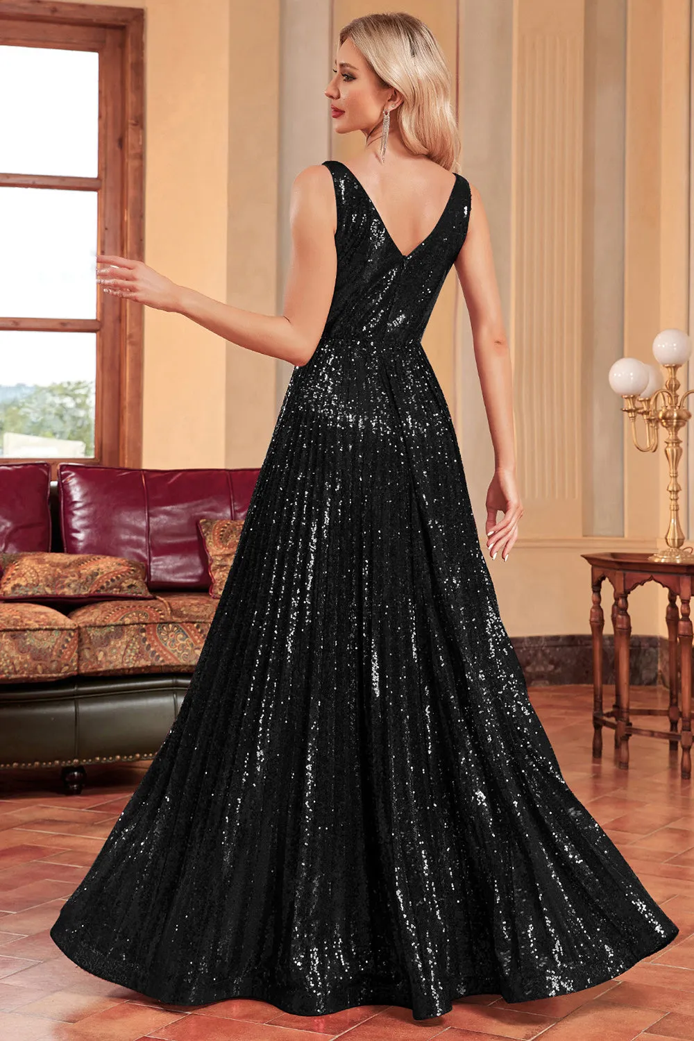 Sparkly A-Line nero abito da ballo con paillettes